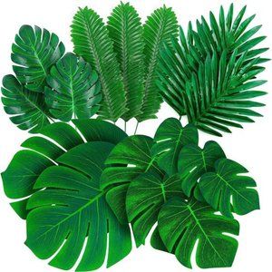 Palm Leaves Artificial Tropical Monstera-84Pcs 6Kinds Large Small Green FakePalm